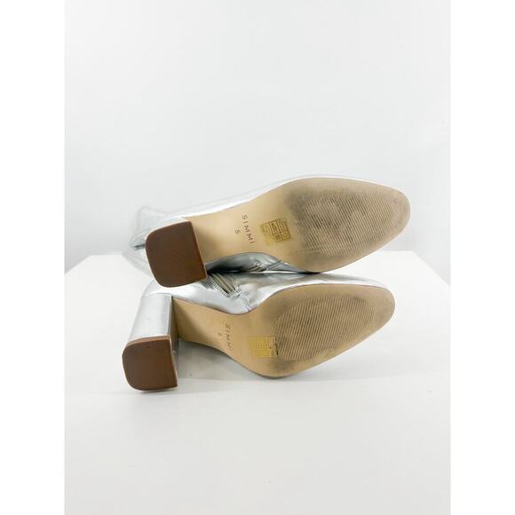 SIMMI LONDON TALULLA SILVER PATENT BLOCK HEEL KNEE HIGH BOOTS - Picture 6 of 6